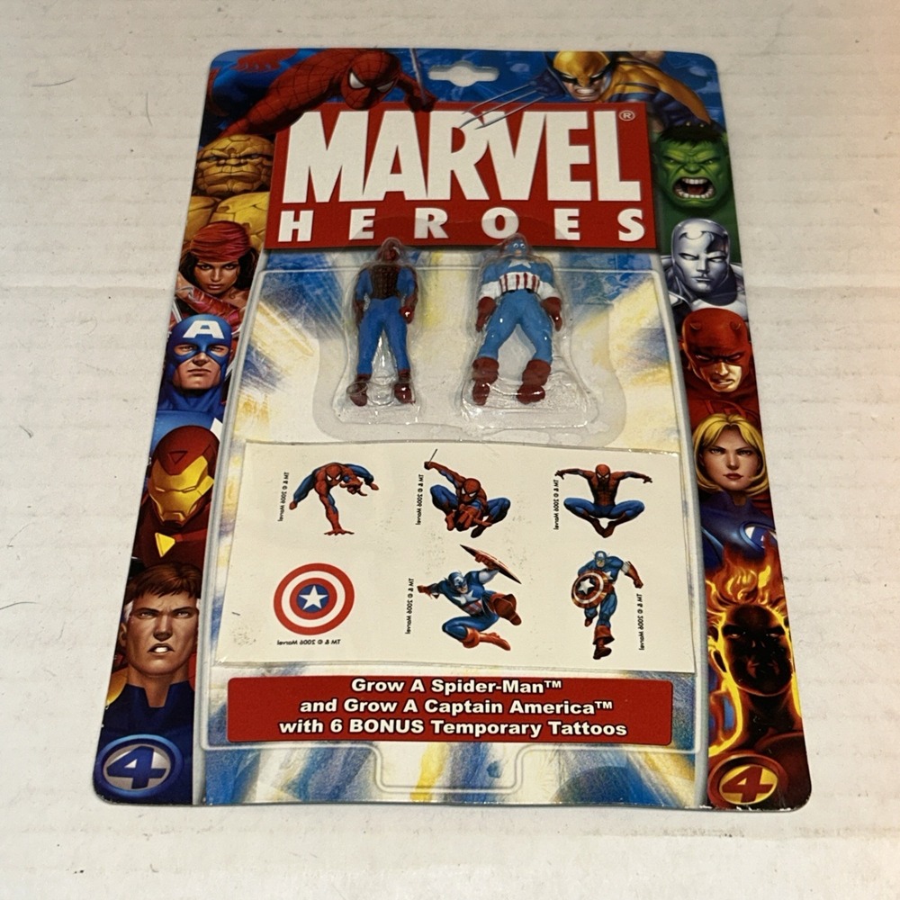 Marvel Heroes Spiderman & Captain America Growing Figures With‎ Tattoos J6